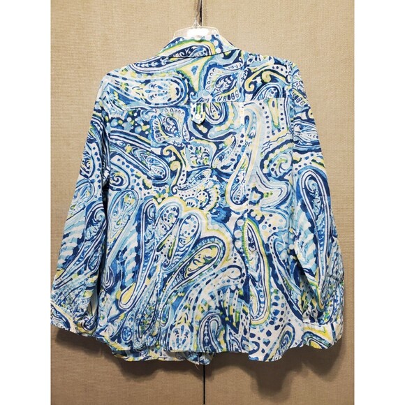 Chico's Cotton Multicolor Paisley Roll-Tab Sleeve Button-Up Shirt Size 1 Medium - Picture 4 of 7